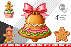 Pink Gingerbread Christmas Clipart Product Image 1