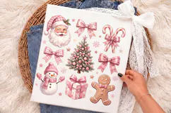 Pink Gingham Christmas Clipart PNG, Coquette PNG Design Product Image 3