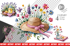 Pink Gingham Summer Florals Clipart Product Image 1