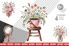 Pink Gingham Summer Florals Clipart Product Image 1