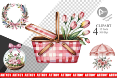 Pink Gingham Summer Florals Clipart Product Image 1