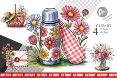 Pink Gingham Summer Florals Clipart Product Image 1