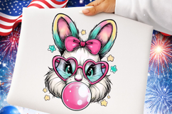 Pink Glitter Easter Bunny Coquette Png, Bunny blowing bubble Product Image 1
