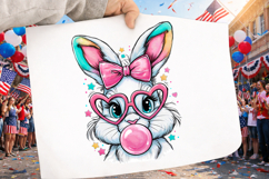 Pink Glitter Easter Bunny Coquette Png, Bunny blowing bubble Product Image 2