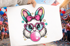 Pink Glitter Easter Bunny Coquette Png, Bunny blowing bubble Product Image 2