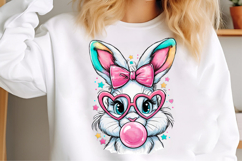 Pink Glitter Easter Bunny Coquette Png, Bunny blowing bubble Product Image 3