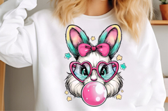 Pink Glitter Easter Bunny Coquette Png, Bunny blowing bubble Product Image 3