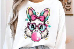 Pink Glitter Easter Bunny Coquette Png, Bunny blowing bubble Product Image 4