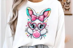 Pink Glitter Easter Bunny Coquette Png, Bunny blowing bubble Product Image 4