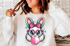 Pink Glitter Easter Bunny Coquette Png, Bunny blowing bubble Product Image 5