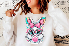 Pink Glitter Easter Bunny Coquette Png, Bunny blowing bubble Product Image 5