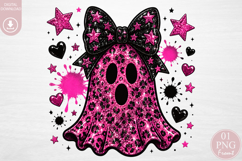 Pink Glitter Ghost PNG, Leopard Ghost Sublimation Design Product Image 1
