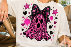 Pink Glitter Ghost PNG, Leopard Ghost Sublimation Design Product Image 2