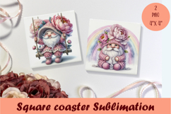 Cute pink peonies gnome Square Coaster Sublimation Design Product Image 1