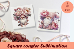 Cute pink peonies gnome Square Coaster Sublimation Design Product Image 1