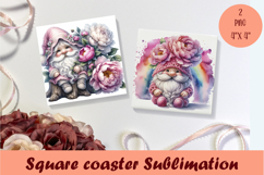 Cute pink peonies gnome Square Coaster Sublimation Design Product Image 1