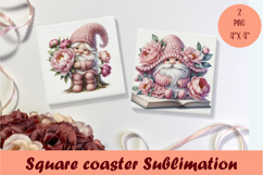 Cute pink peonies gnome Square Coaster Sublimation Design Product Image 1