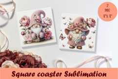 Cute pink peonies gnome Square Coaster Sublimation Design Product Image 1