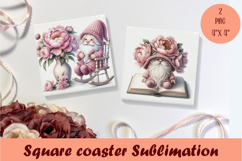 Cute pink peonies gnome Square Coaster Sublimation Design Product Image 1