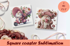 Cute pink peonies gnome Square Coaster Sublimation Design Product Image 1
