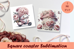Cute pink peonies gnome Square Coaster Sublimation Design Product Image 1