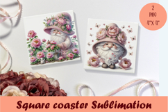 Cute pink peonies gnome Square Coaster Sublimation Design Product Image 1