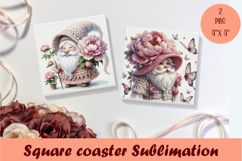 Cute pink peonies gnome Square Coaster Sublimation Design Product Image 1