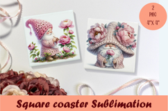 Cute pink peonies gnome Square Coaster Sublimation Design Product Image 1
