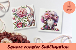 Cute pink peonies gnome Square Coaster Sublimation Design Product Image 1