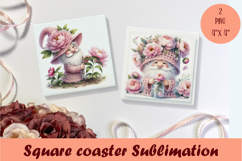Cute pink peonies gnome Square Coaster Sublimation Design Product Image 1