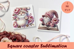Cute pink peonies gnome Square Coaster Sublimation Design Product Image 1