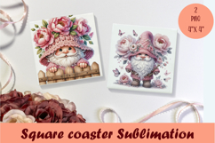 Cute pink peonies gnome Square Coaster Sublimation Design Product Image 1