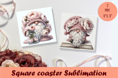 Cute pink peonies gnome Square Coaster Sublimation Design Product Image 1