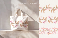 Pink Gold Floral Garlands | Seamless Borders Clipart PNG Product Image 1
