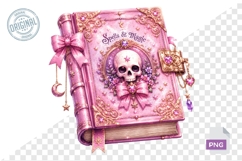 Pink Gothic Spell Book Skull Clipart PNG Design Artwork Product Image 1