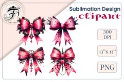 Pink Gothic Watercolor Bows Clipart for Halloween are perfect for adding a spooky yet charming touch to your designs. Use them for cards, invitations, decorations, and other projects to bring a touch of elegant gothic chic to your celebration.