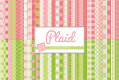Pink and green plaid digital paper set in soft pastel tones for spring crafting and scrapbooking.