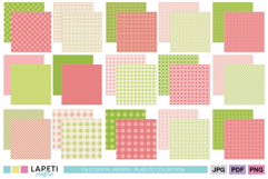 Pink and green plaid digital paper set in soft pastel tones for spring crafting and scrapbooking.