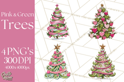 Whimsical Pink Green Christmas Trees Ornaments PNG Clipart Product Image 1