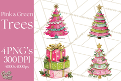 Whimsical Pink Green Christmas Trees Ornaments PNG Clipart Product Image 1