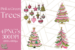 Whimsical Pink Green Christmas Trees Ornaments PNG Clipart Product Image 1