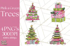 Whimsical Pink Green Christmas Trees Ornaments PNG Clipart Product Image 1