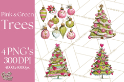 Whimsical Pink Green Christmas Trees Ornaments PNG Clipart Product Image 1