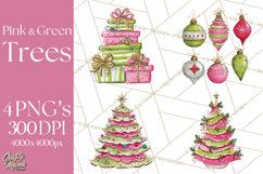 Whimsical Pink Green Christmas Trees Ornaments PNG Clipart Product Image 1