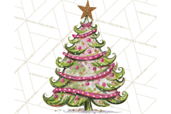 Whimsical Pink Green Christmas Trees Ornaments PNG Clipart Product Image 5