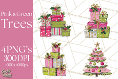 Whimsical Pink Green Christmas Trees Ornaments PNG Clipart Product Image 1