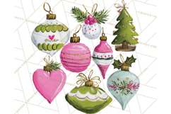 Whimsical Pink Green Christmas Trees Ornaments PNG Clipart Product Image 2