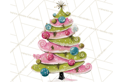 Whimsical Pink Green Christmas Trees Ornaments PNG Clipart Product Image 3