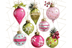 Whimsical Pink Green Christmas Trees Ornaments PNG Clipart Product Image 4