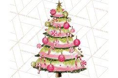 Whimsical Pink Green Christmas Trees Ornaments PNG Clipart Product Image 2